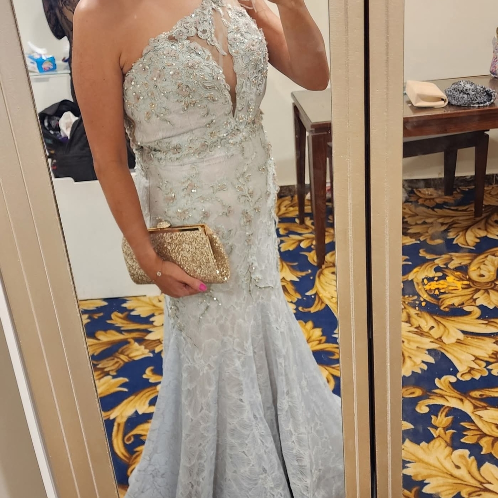 Mac Duggal Light Blue Embellished Maxi Dress
